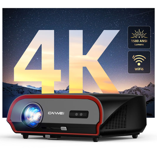 CAIWEI A10R 4K Smart Daytime Projector, 1580ANSI High-Brightness Home Theater Projector with 300" Huge Display, NFC WiFi6 Bluetooth 5.2, 2G+32G Android TV 9.0
