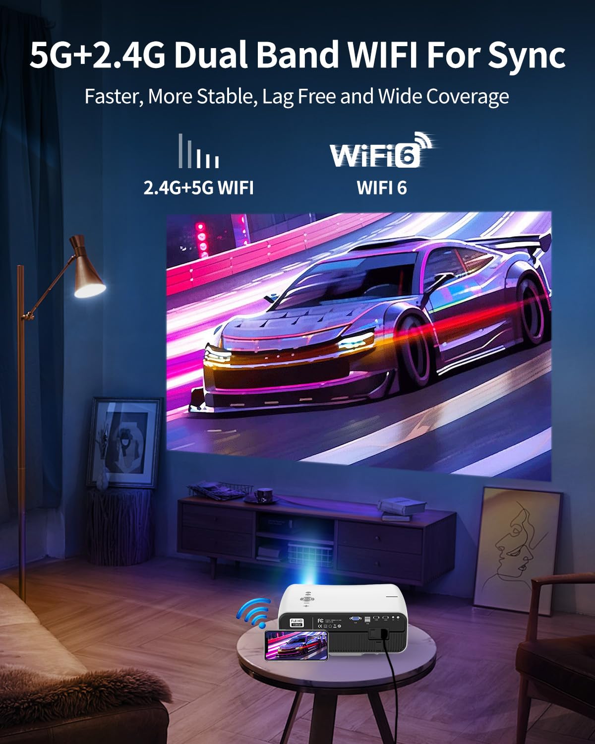 CAIWEI A12AB Smart 4K Daytime Projector with Apps,1700 ANSI Auto Focus Home Theater Projector with WiFi Bluetooth,300" Display HDR Native 1080P LED Android Projectors for TV Outdoor Movie Gaming Ceiling HDMI USB