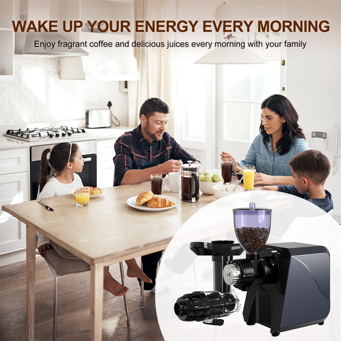 AIYFYHTE 2-in-1 Slow Juicer Machines Coffee Grinder - Meteorite Gray