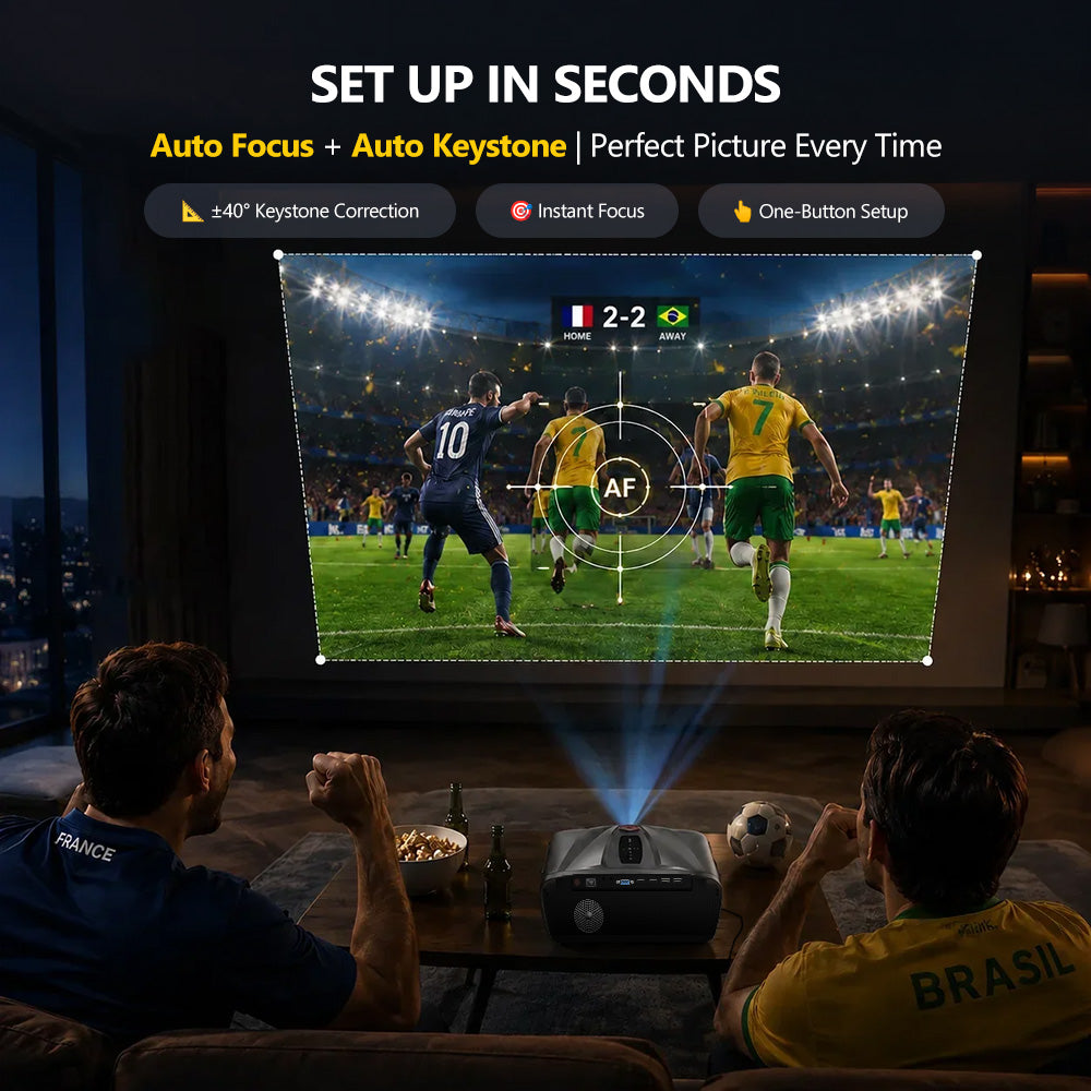 CAIWEI A9T Karaoke Daytime Projector 2400 ANSI 4K Smart Daylight Projector with ToF+CMOS Laser Autofocus, Shorter Throw, HDMI ARC, Android TV Dual Mircophone NFC for Bright Room Home Theater Business