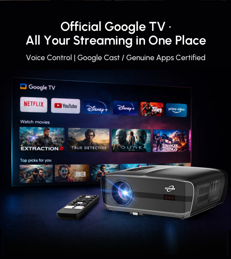 CAIWEI 1000D Smart Projector 4K with NETFLIX Licensed, NFC WiFi 6, Bluetooth 5.4 Dolby Audio, Ultra Bright Daylight Projector 4200ANSI HDR ToF Laser Auto Focus Shorter Throw, for Movie Gaming TV Home Theater