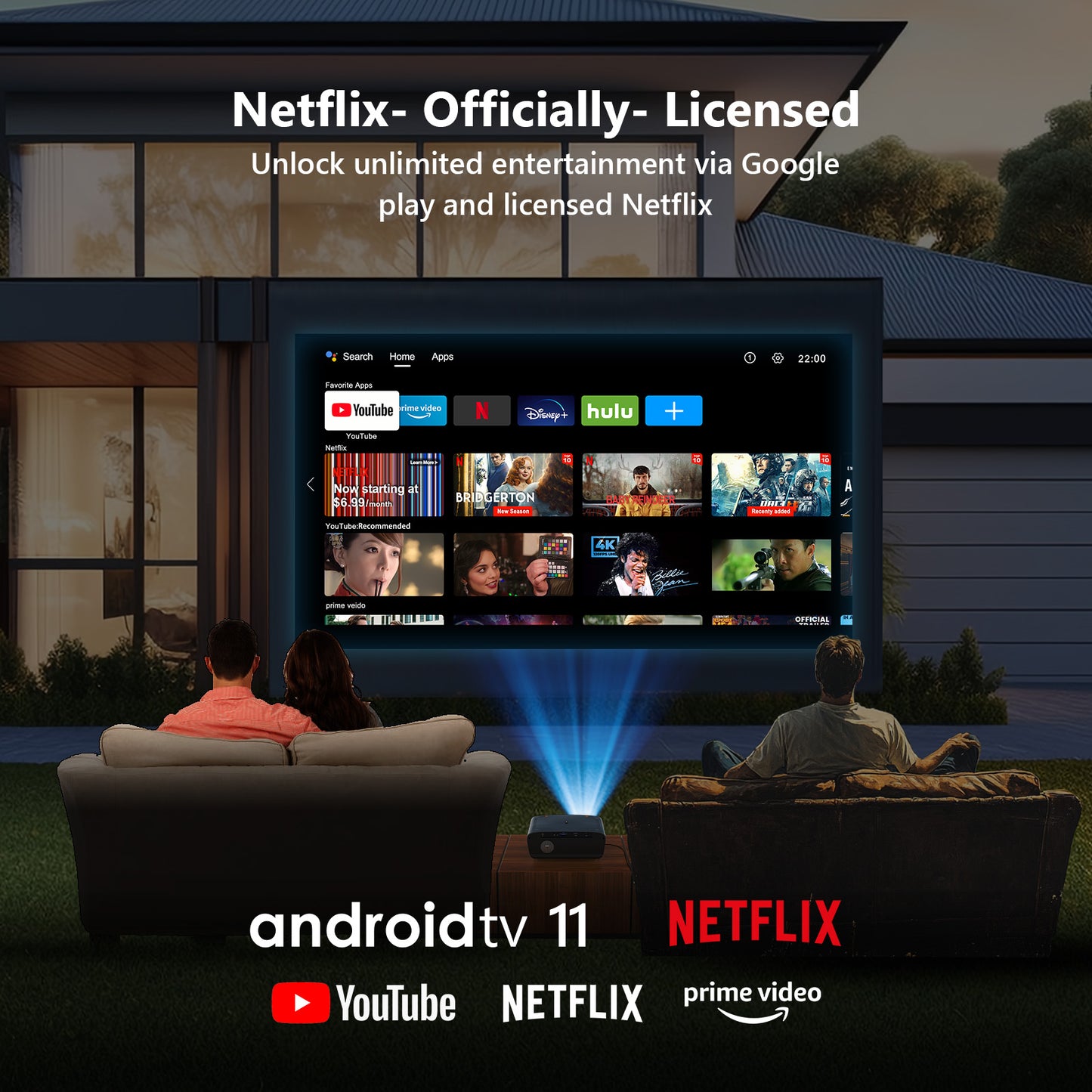 CAIWEI S7+ 4K Projector with 2025 Google TV 【Netflix Certified & Tof+CMOS Auto Focus】2400 ANSI Daytime Smart Projector Wireless NFC, WiFi6, Bluetooth,HDR10+,Dolby Audio,for Home Cinema/Outdoor Movies