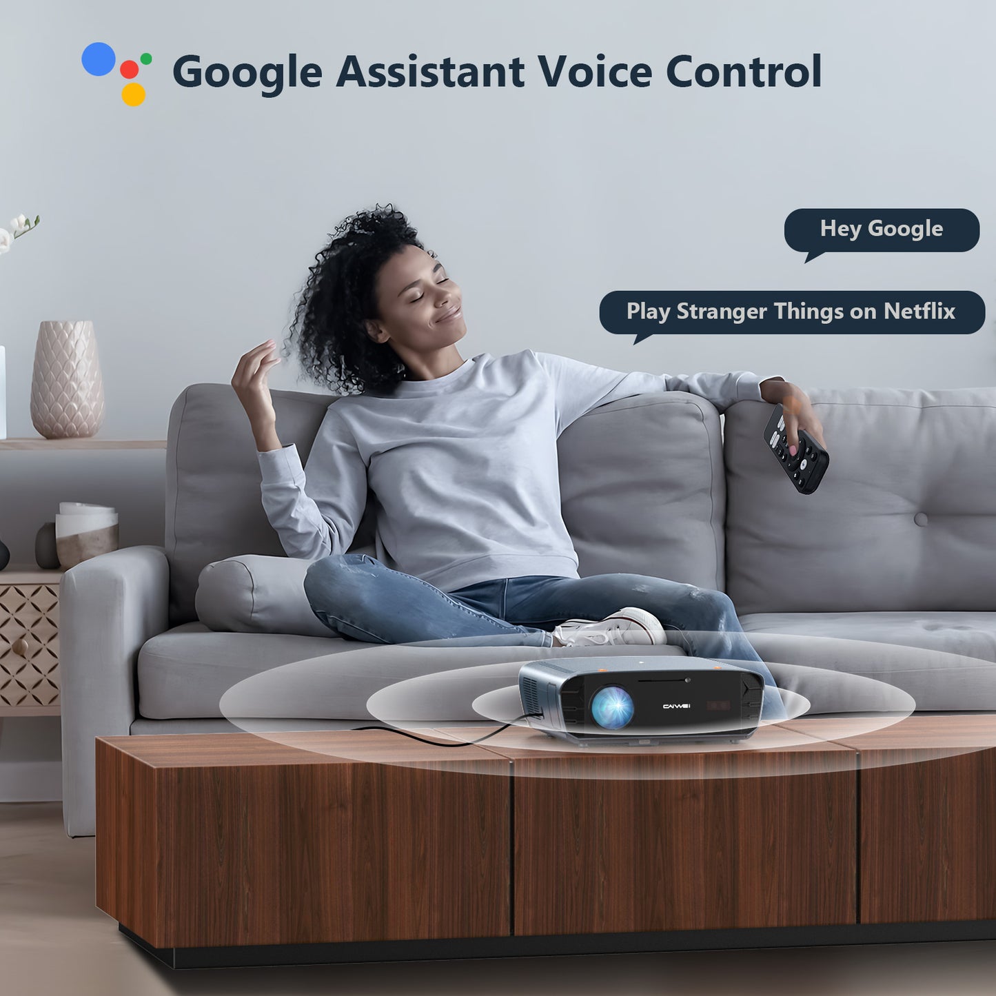 CAIWEI S7+ 4K Projector with 2025 Google TV 【Netflix Certified & Tof+CMOS Auto Focus】2400 ANSI Daytime Smart Projector Wireless NFC, WiFi6, Bluetooth,HDR10+,Dolby Audio,for Home Cinema/Outdoor Movies