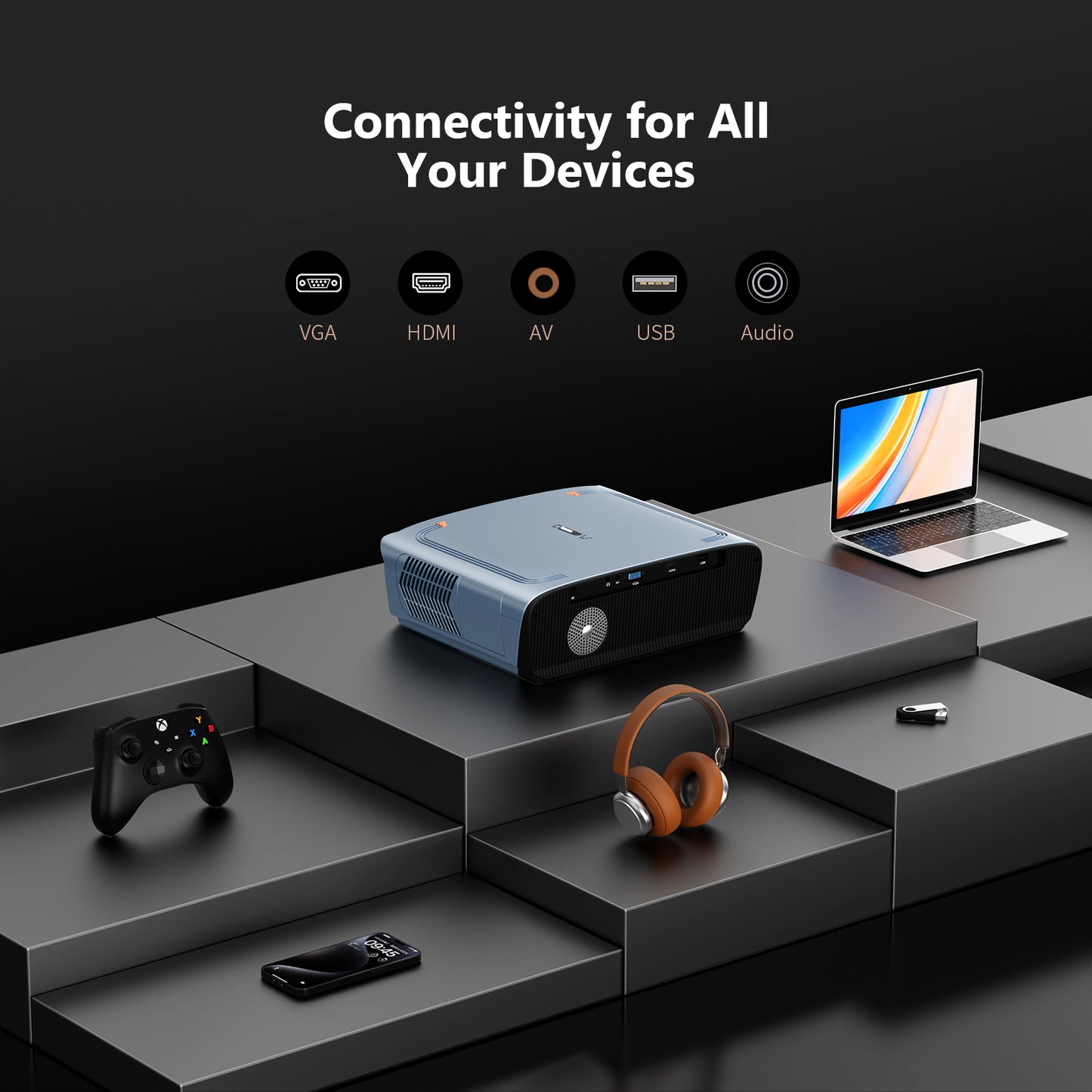 CAIWEI S7+ 4K Projector with 2025 Google TV 【Netflix Certified & Tof+CMOS Auto Focus】2400 ANSI Daytime Smart Projector Wireless NFC, WiFi6, Bluetooth,HDR10+,Dolby Audio,for Home Cinema/Outdoor Movies