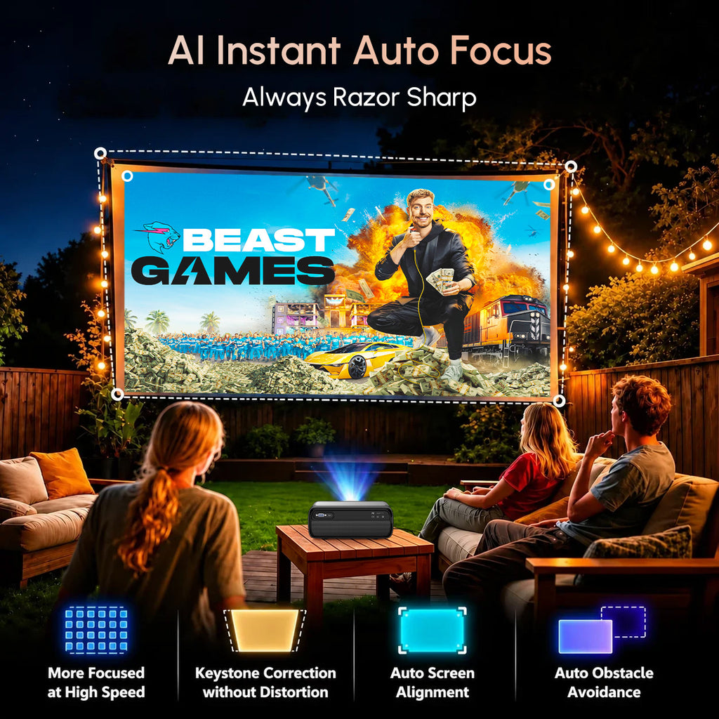 D6F Native 1080P Projector with 4K Support, 1600 ANSI Lumens Smart Projector with AI Auto Focus & Keystone, WiFi 6 & Bluetooth 5.4, Dolby Audio, Ultra-Low Latency Gaming, EyeCare 2.0 — Ideal for Home Theater & Outdoor Movies