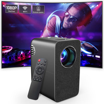 Portable LCD Projector Wireless Cast with iPhone, Home Cinema Projectors 1080P Native, Work as Bluetooth Speakers