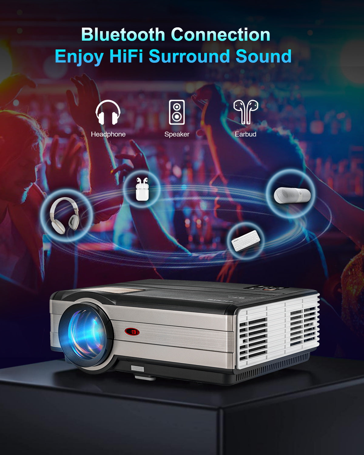 [SAVE US$207] A8 Wireless Video Projector with WiFi Bluetooth, Android 6.0 Home Theater Projectors 250" Display Movie Projector Compatible with HDMI, USB, Laptop, iOS & Android Phone