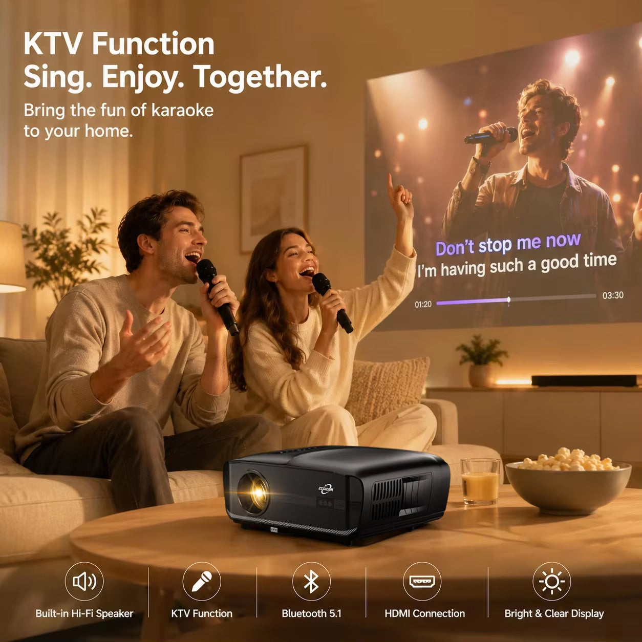 CAIWEI 1000D Smart Projector 4K with NETFLIX Licensed, NFC WiFi 6, Bluetooth 5.4 Dolby Audio, Ultra Bright Daylight Projector 4200ANSI HDR ToF Laser Auto Focus Shorter Throw, for Movie Gaming TV Home Theater
