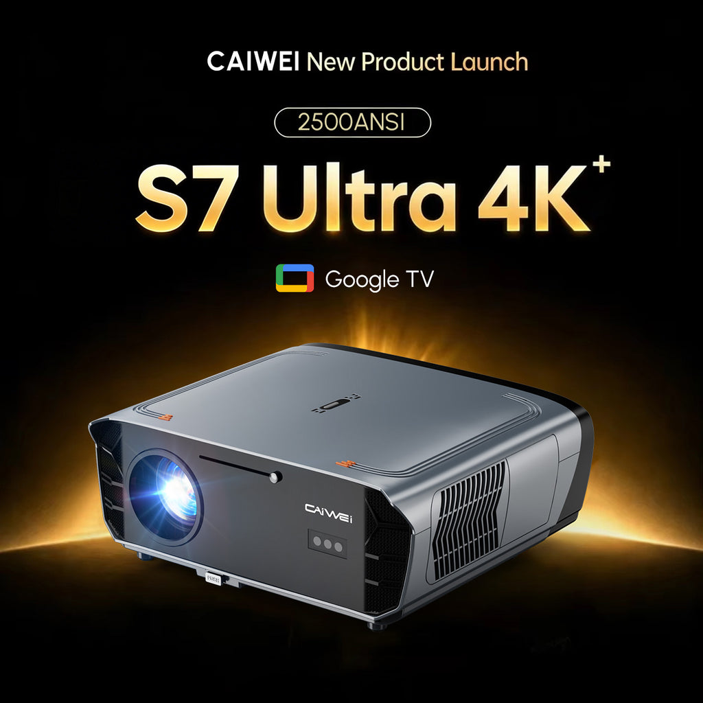 CAIWEI S7+ 4K Projector with 2026 Google TV 【Netflix Certified & Tof+CMOS Auto Focus】2500 ANSI Daytime Smart Projector Wireless NFC, WiFi6, Bluetooth,HDR10+,Dolby Audio, for Home Cinema/Outdoor Movies