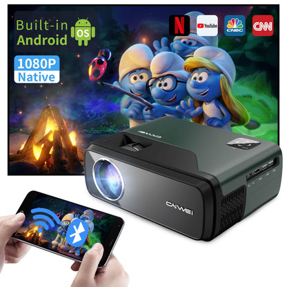 Portable 5G WiFi Bluetooth Projector 1080P Native, Android LED Full HD Moive Projector Wireless iOS Mirroring Support Massive Apps Bi-Bluetooth Outdoor/Indoor Proyector