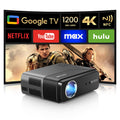 CAIWEI A8+ 4K Google TV Projector with Streaming Apps, Netflix Licensed 1200 ANSI Smart Projector with Wifi and Bluetooth Google Play, HDR, Dolby Audio, NFC, Auto Focus for Home Theater, Indoor, Bedroom