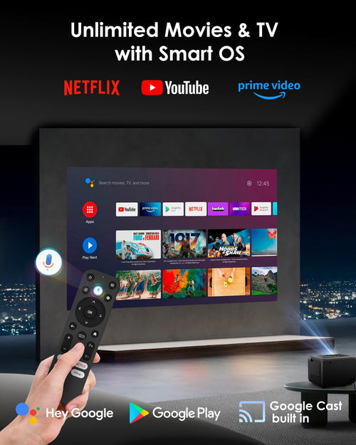 CAIWEI A6 2026 Portable Movie Projector 4K Indoor Outdoor with NFC, WiFi 6 and Bluetooth 5.4, Netflix Licensed & DoIby Audio, HDMI ARC, Auto Focus/Keystone, Smart Android TV Proyector with Apps YouTube, HDR10+