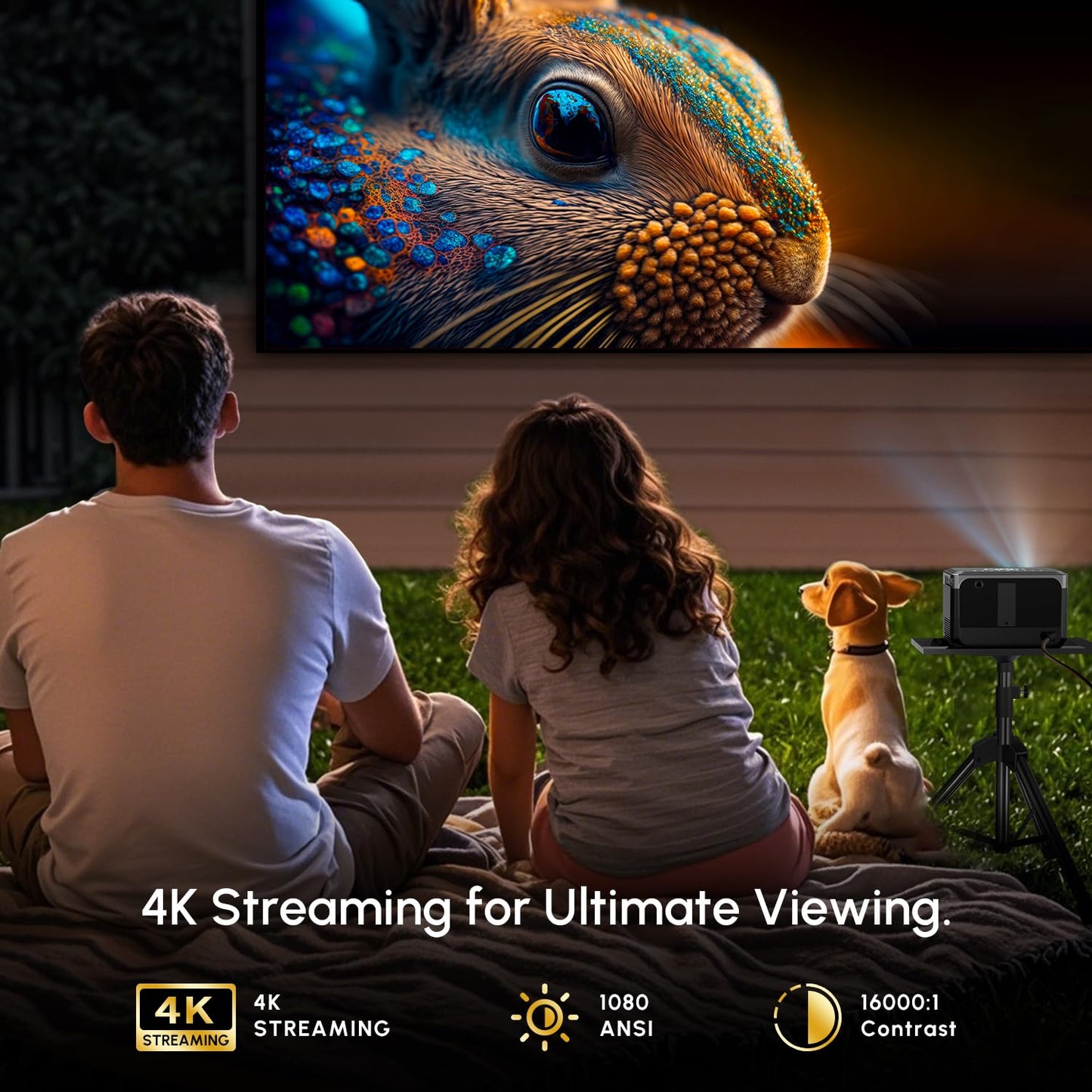 CAIWEI A6TG Portable Smart Projector with Google TV, 4K Ultra HD Projector with Dual Brightness Mode Shorter Throw Dolby Audio NFC Wifi Bluetooth for Home Theater Bedrooms Apartments