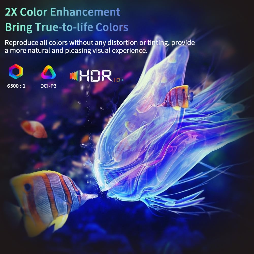 CAIWEI A3+ Portable Projector 4K Support Auto Focus HDR,1080P Ultra HD Mini Smart Home Theater Projector with WiFi 6 Bluetooth,Android TV,50% Zoom,1.12:1 Shorter-Throw,for Bedroom Gaming Outdoor Camping