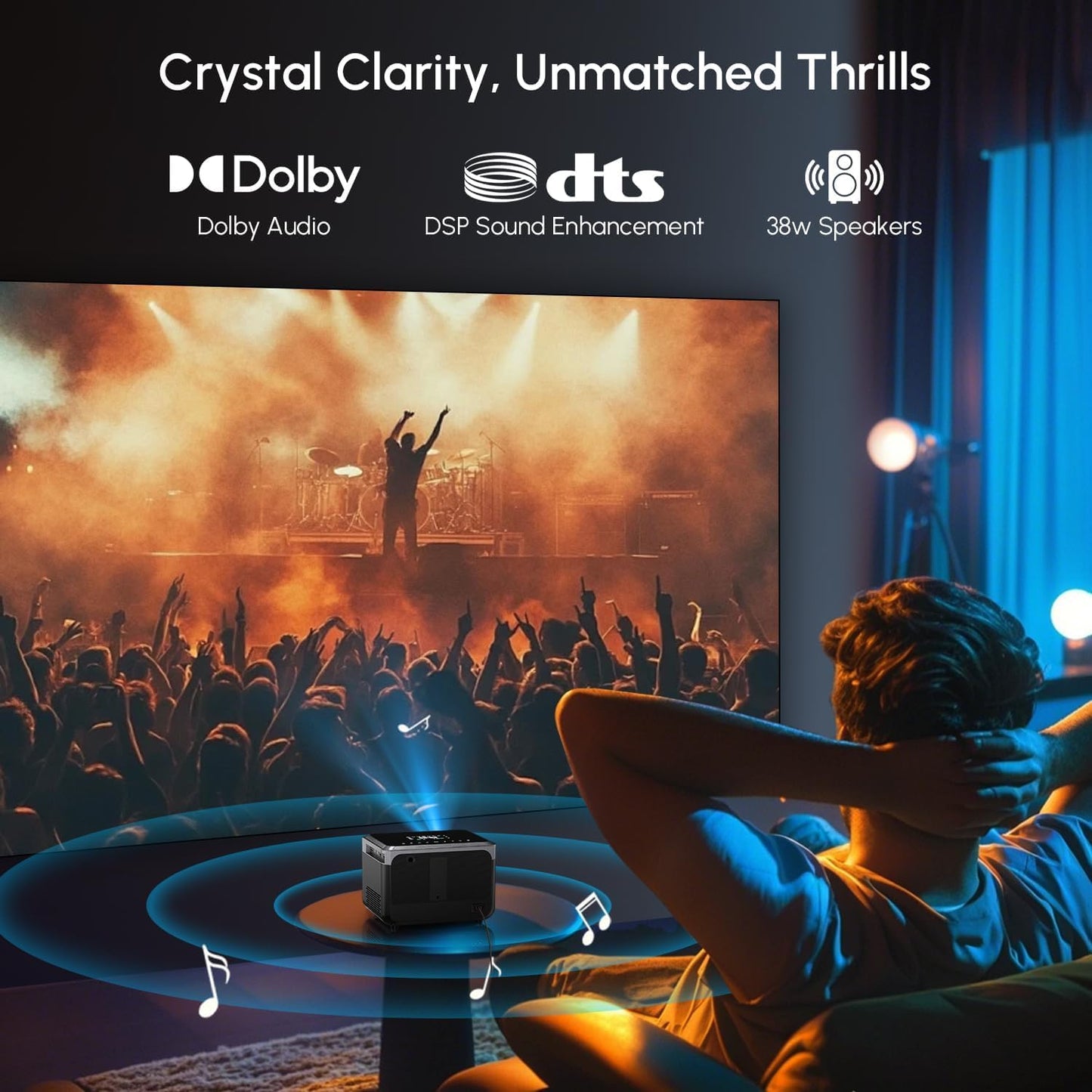 CAIWEI A6TG Portable Smart Projector with Google TV, 4K Ultra HD Projector with Dual Brightness Mode Shorter Throw Dolby Audio NFC Wifi Bluetooth for Home Theater Bedrooms Apartments