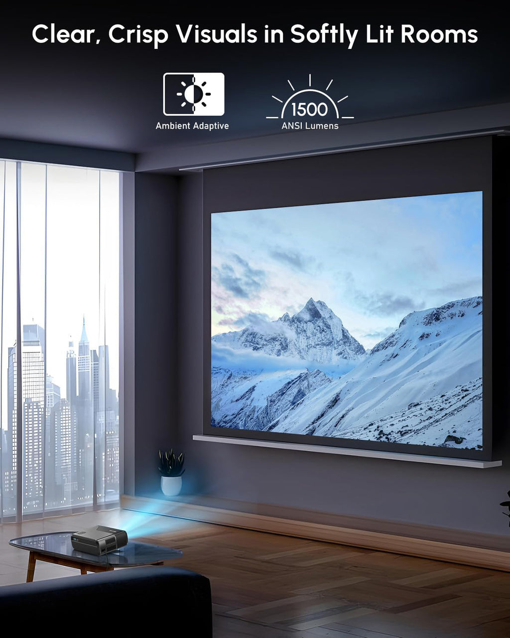 CAIWEI A8+ 4K Google TV Projector with Streaming Apps, Netflix Licensed 1500 ANSI Smart Projector with Wifi and Bluetooth Google Play, HDR, Dolby Audio, NFC, Auto Focus for Home Theater, Indoor, Bedroom