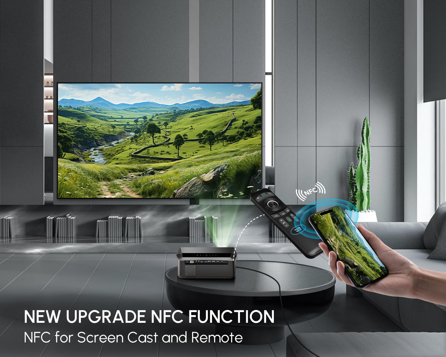 CAIWEI A10Q 4K Daytime Projector 2300 ANSI Ultra Bright Smart Projector with DSP Sound, Auto Focus, NFC for Easily Casting, Gaming Projector for Daylight Viewing, Bright Room Home theater