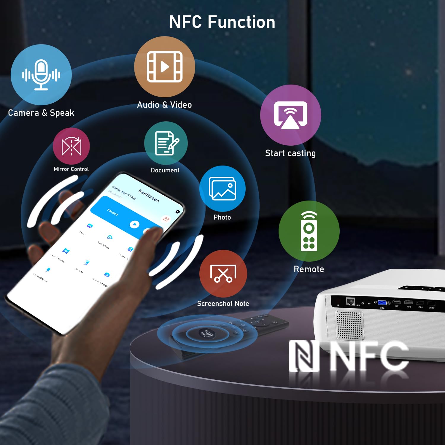 CAIWEI A10R 4K Daytime Projector 1580 ANSI Ultra Bright Smart Projector with NFC Screencast, Home Theater Projector for Daylight Viewing, Wifi and Bluetooth, 50%Zoom, 6D/P Keystone, Dust-Proof, Outdoor Movie