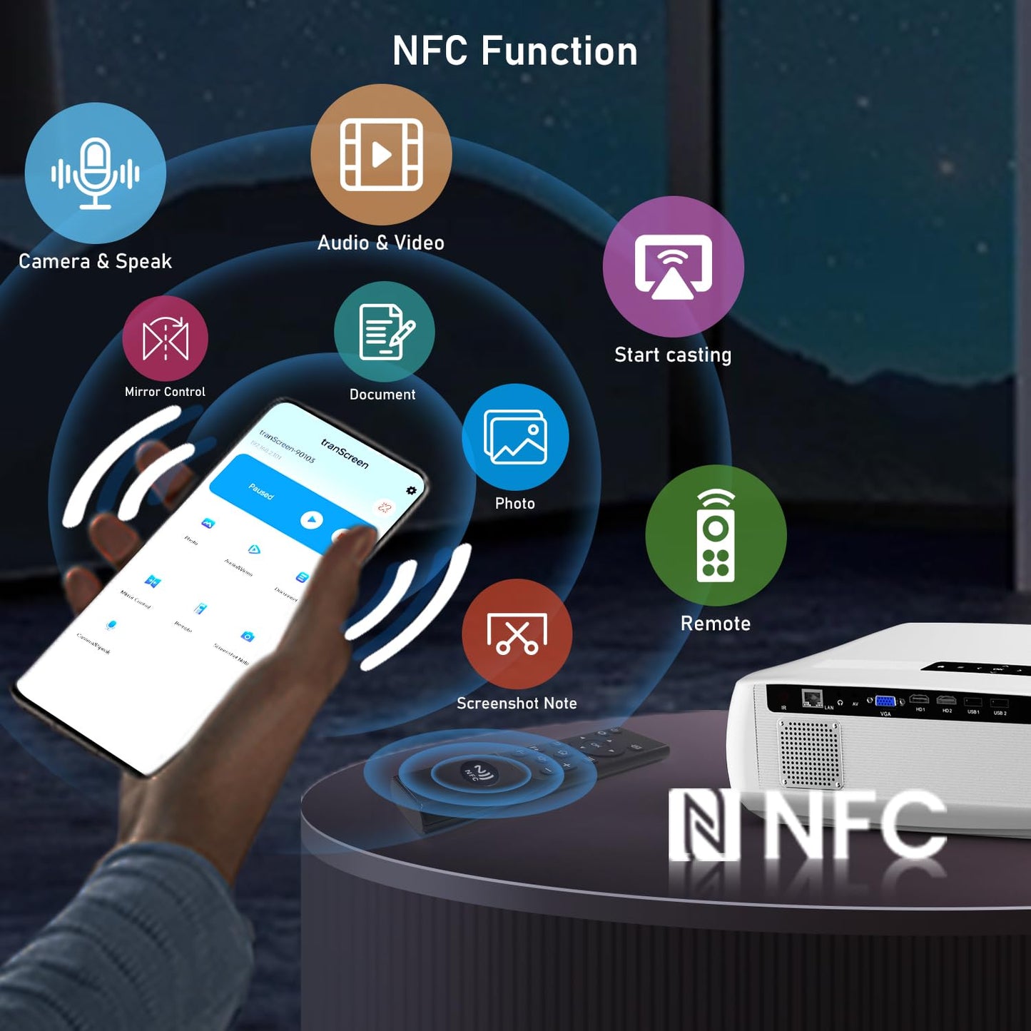 CAIWEI A10R 4K Daytime Projector 1580 ANSI Ultra Bright Smart Projector with NFC Screencast, Home Theater Projector for Daylight Viewing, Wifi and Bluetooth, 50%Zoom, 6D/P Keystone, Dust-Proof, Outdoor Movie