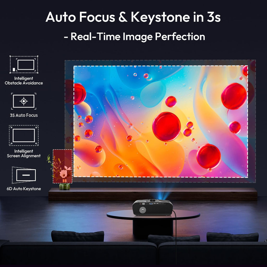 CAIWEI A9T 4K Projector with WiFi and Bluetooth, 1600 ANSI Lumens Daytime Projector with Android TV 9.0