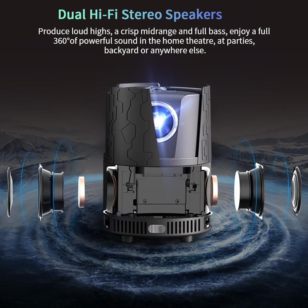 CAIWEI A3+ Portable Projector 4K Support Auto Focus HDR,1080P Ultra HD Mini Smart Home Theater Projector with WiFi 6 Bluetooth,Android TV,50% Zoom,1.12:1 Shorter-Throw,for Bedroom Gaming Outdoor Camping