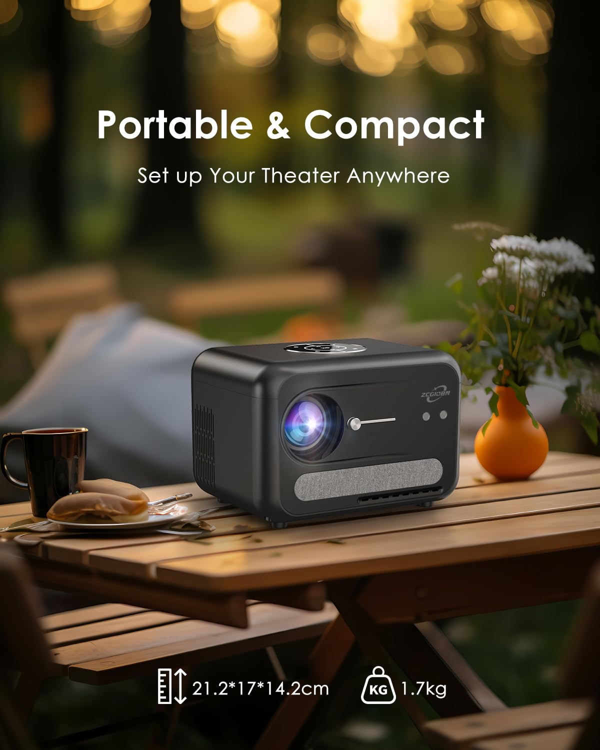CAIWEI A6T 2025 Portable Movie Projector 4K Indoor Outdoor with NFC, WiFi 6 and Bluetooth 5.4, Netflix Licensed & DoIby Audio, HDMI ARC, Auto Focus/Keystone, Smart Android TV Proyector with Apps YouTube, HDR10+
