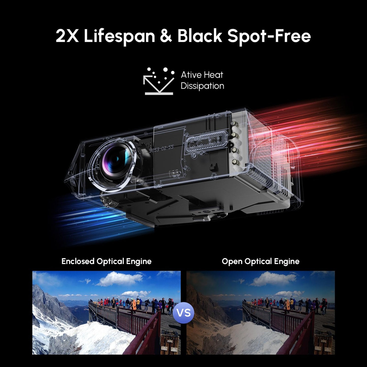 CAIWEI A10Q 4K Google TV Daytime Projector 2300 ANSI Ultra HD Smart Daylight Projector with ToF CMOS Auto Focus, 1.2 Short Throw, Dolby, Bluetooth WiFi6 for Bright Room, Home Theater, Outdoor Movie, Ceiling Mount