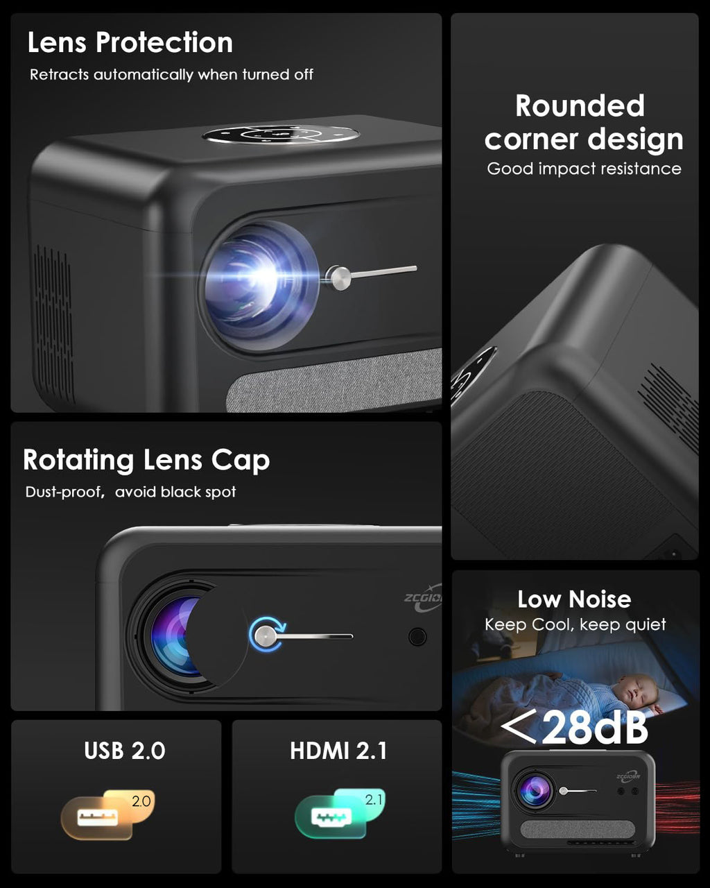 CAIWEI A6 2026 Portable Movie Projector 4K Indoor Outdoor with NFC, WiFi 6 and Bluetooth 5.4, Netflix Licensed & DoIby Audio, HDMI ARC, Auto Focus/Keystone, Smart Android TV Proyector with Apps YouTube, HDR10+
