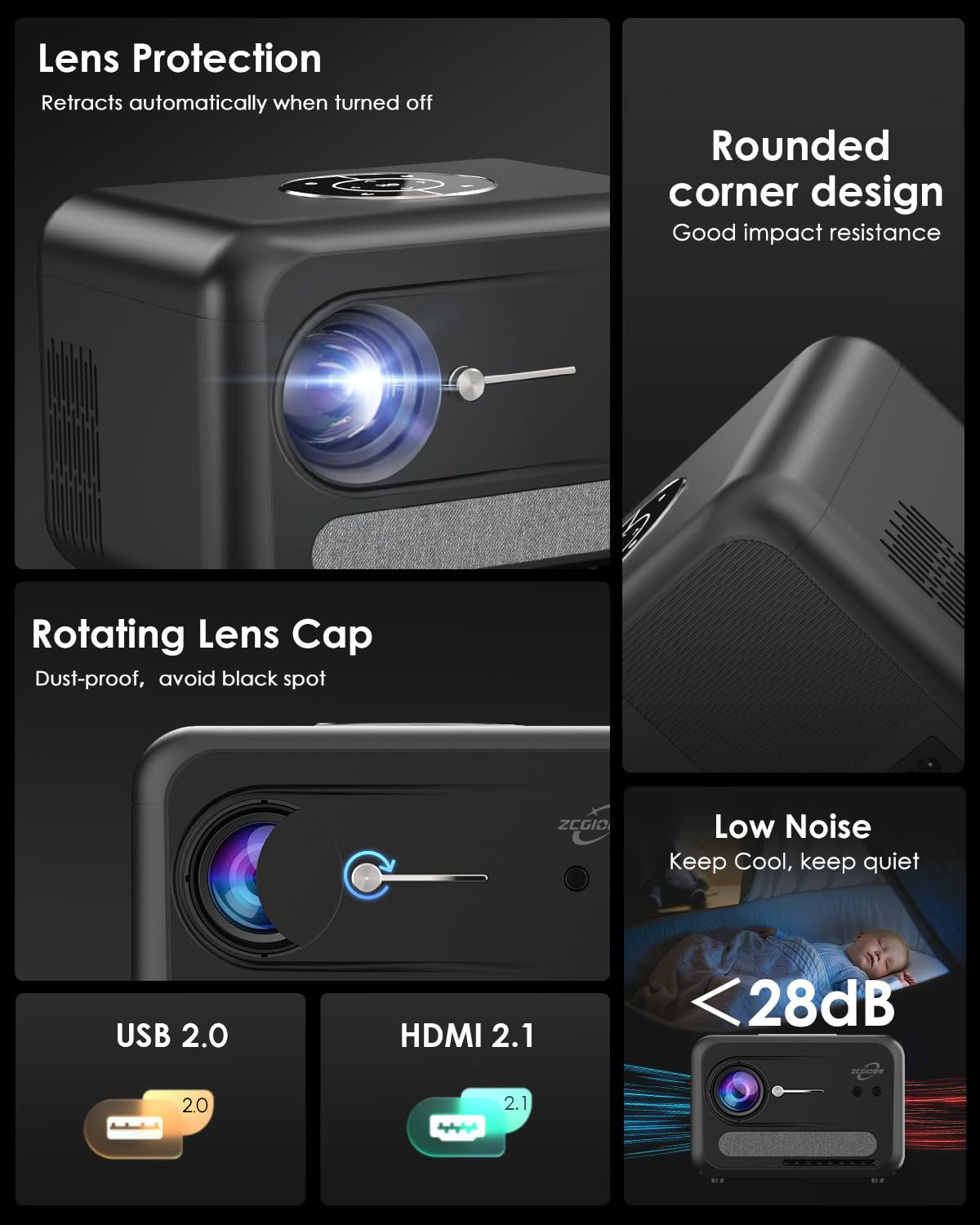CAIWEI A6 2026 Portable Movie Projector 4K Indoor Outdoor with NFC, WiFi 6 and Bluetooth 5.4, Netflix Licensed & DoIby Audio, HDMI ARC, Auto Focus/Keystone, Smart Android TV Proyector with Apps YouTube, HDR10+