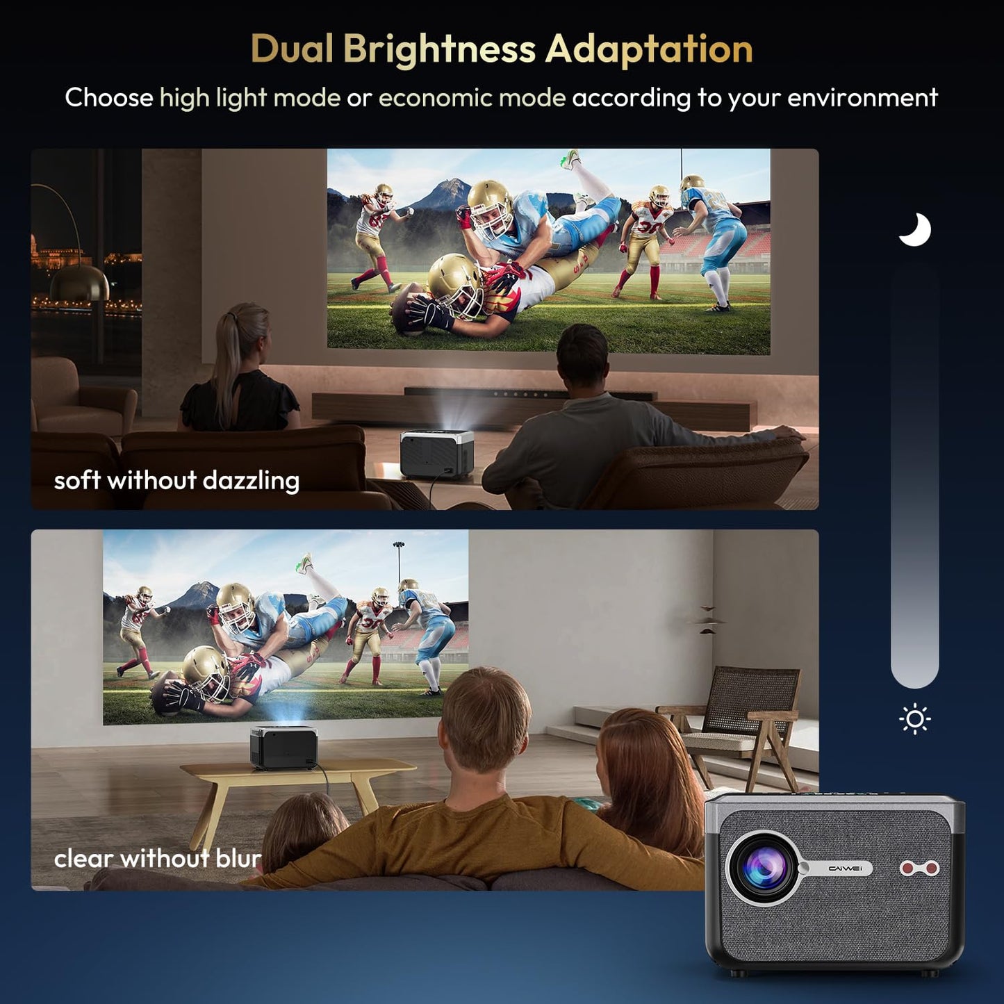 CAIWEI A6TG Portable Smart Projector with Google TV, 4K Ultra HD Projector with Dual Brightness Mode Shorter Throw Dolby Audio NFC Wifi Bluetooth for Home Theater Bedrooms Apartments