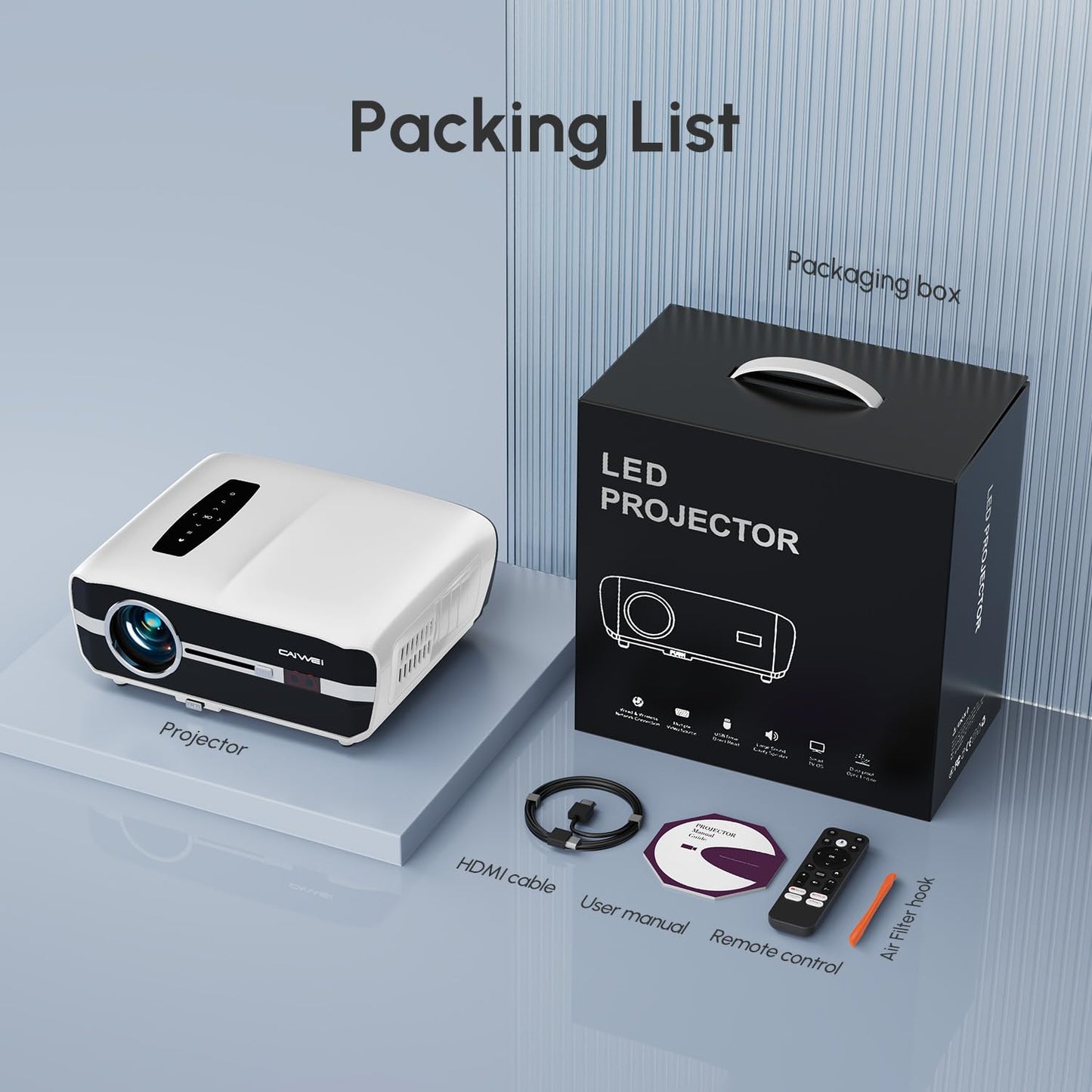 CAIWEI A9S Google TV 1700 ANSI Home Theater Projector with WiFi6 Bluetooth, Dolby Audio, 30W Speaker, ToF Laser Auto Focus & Keystone, NFC Screencast for Gaming Business Outdoor Night