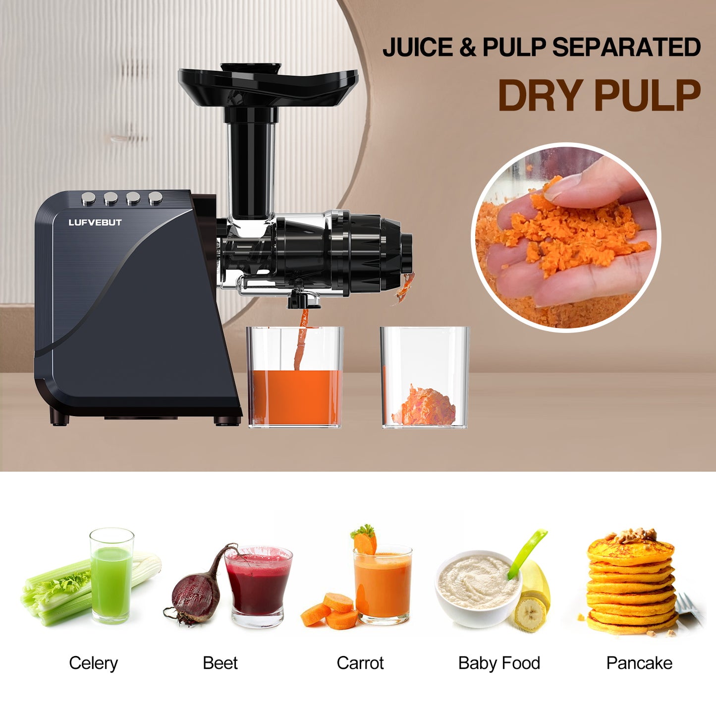 LUFVEBUT 2-in-1 Slow Juicer Extractor Coffee Grinder  Machines- Meteorite Gray