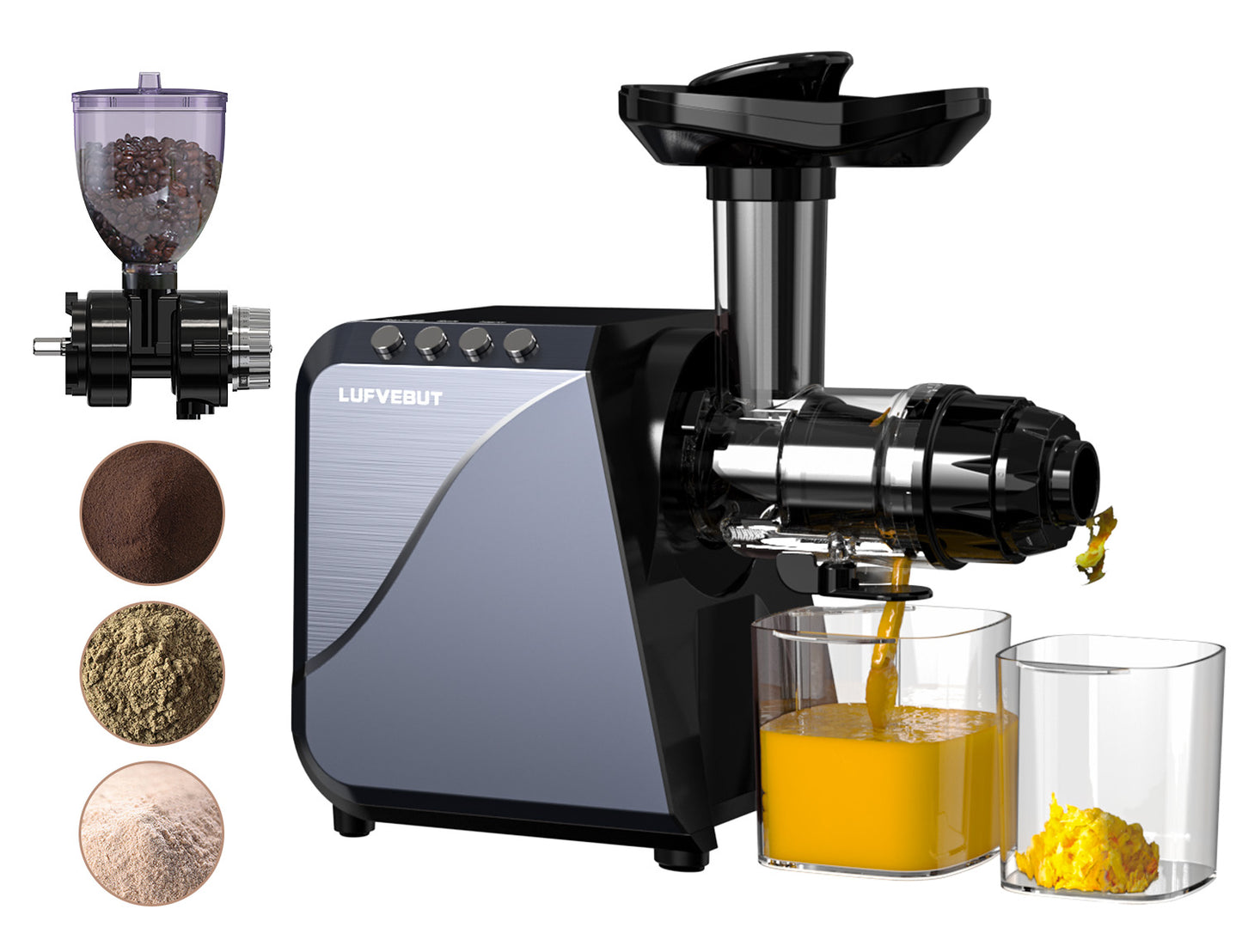LUFVEBUT 2-in-1 Slow Juicer Extractor Coffee Grinder  Machines- Meteorite Gray