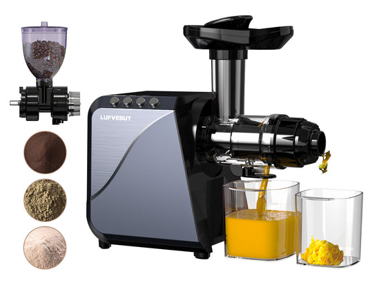 LUFVEBUT 2-in-1 Slow Juicer Extractor Coffee Grinder  Machines- Meteorite Gray