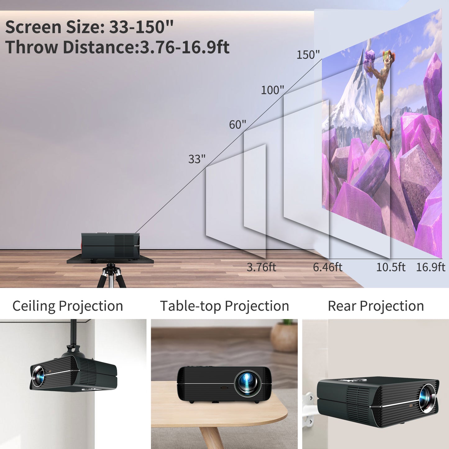 A10AB Smart WiFi Bluetooth Outdoor Projector 4K Movie, Full HD Projector 1080p Support HDR10+