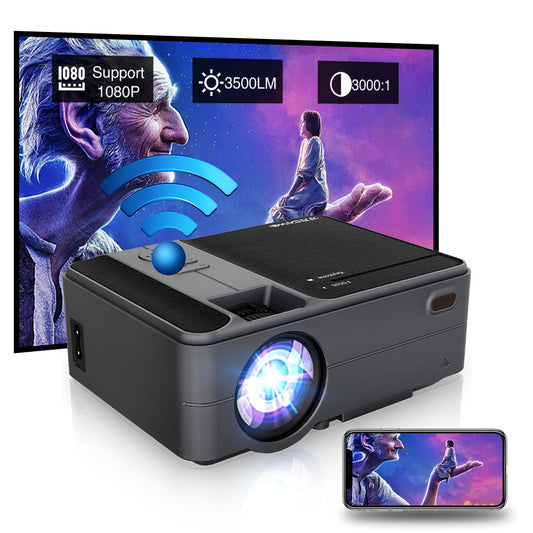 Portable WiFi Projector Bluetooth Mini Video Projector 1080p HD Support Wireless Mirroring for Phone, Android System Smart LED Projector