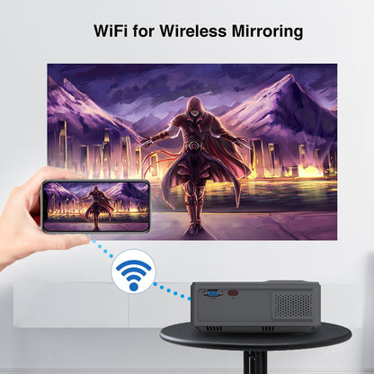 Portable WiFi Projector Bluetooth Mini Video Projector 1080p HD Support Wireless Mirroring for Phone, Android System Smart LED Projector